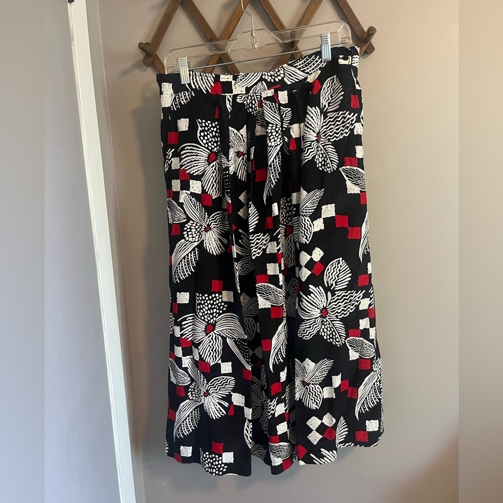 Vintage geometric abstract floral midi skirt rayon bold art to wear size 14